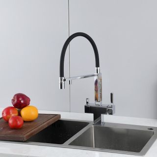 Смеситель для кухни Gappo G4395-50 с подключением фильтра питьевой воды и гибким изливом хром/чёрный